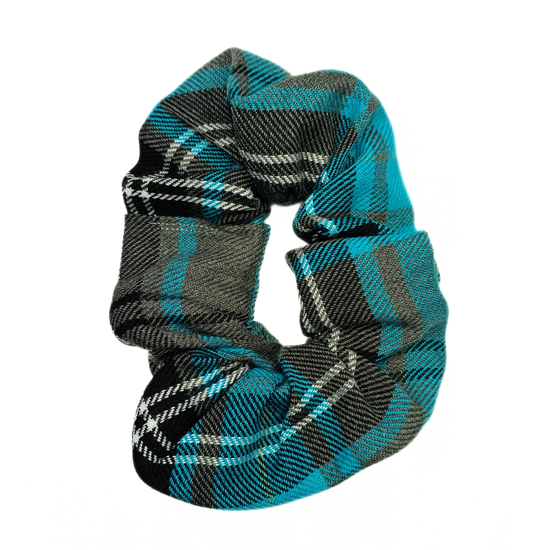 Turquoise and Grey Tartan Scrunchie