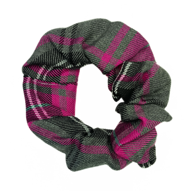 Magenta and Grey Tartan Scrunchie
