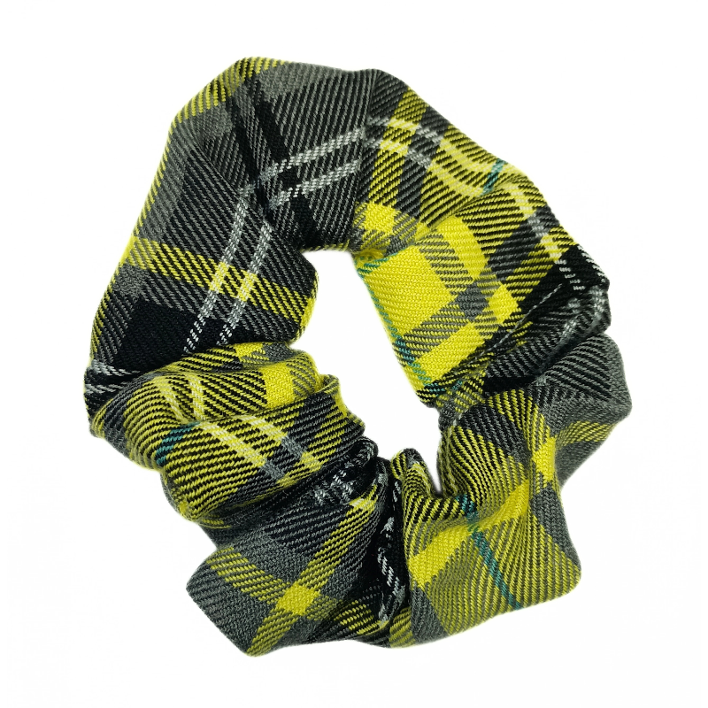 Yellow and Grey Tartan Scrunchie