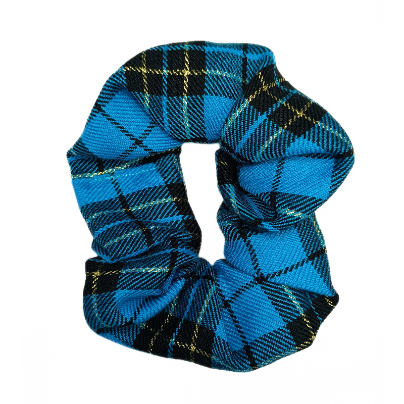 Blue, Black and Gold Tartan Scrunchie
