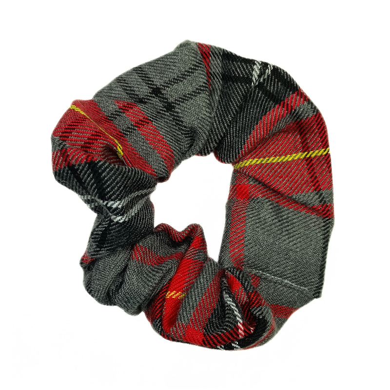 Red, Grey, Yellow and White Tartan Scrunchie