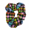 Rainbow and Black Tartan Scrunchie