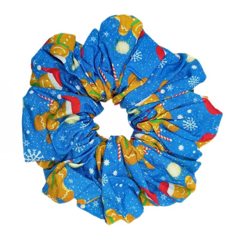 Blue Gingerbread Mega Christmas Scrunchie