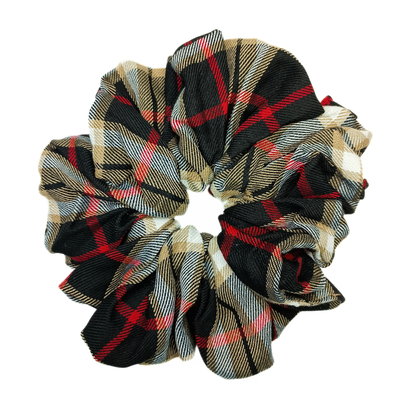 Beige, Black, Red and White Tartan Mega Scrunchie