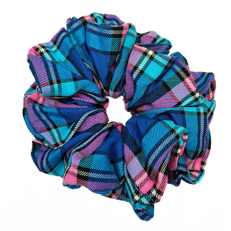 Blue and Pink Tartan Mega Scrunchie