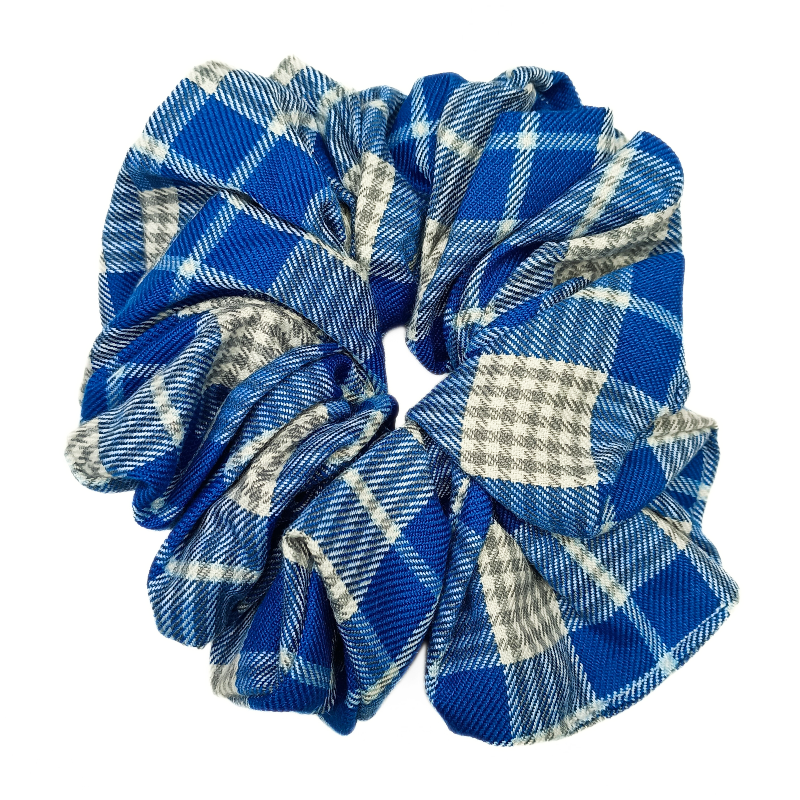 Blue and White Tartan Mega Scrunchie