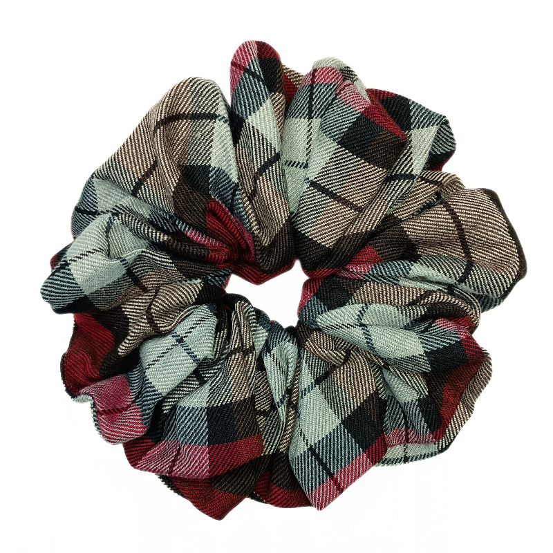 Burgundy, Grey and Black Tartan Mega Scrunchie