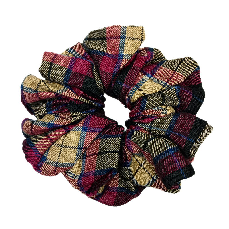 Burgundy, Navy, Beige and Black Tartan Mega Scrunchie