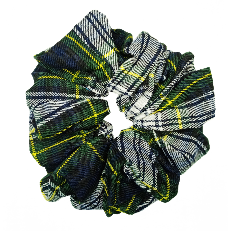 Green, Navy, Yellow and White Tartan Mega Scrunchie