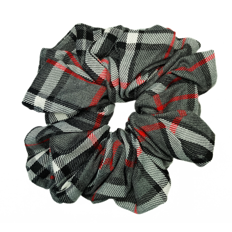 Grey, Black, White and Red Tartan Mega Scrunchie