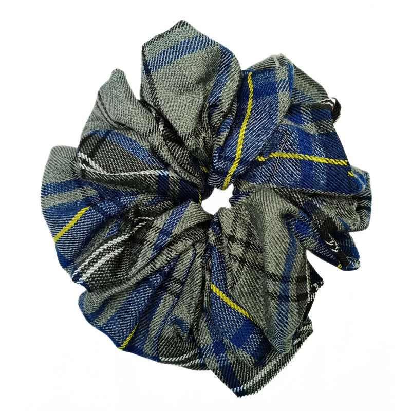 Grey, Blue, Yellow and White Tartan Mega Scrunchie