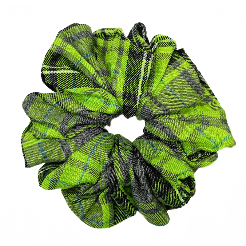 Lime and Grey Tartan Mega Scrunchie