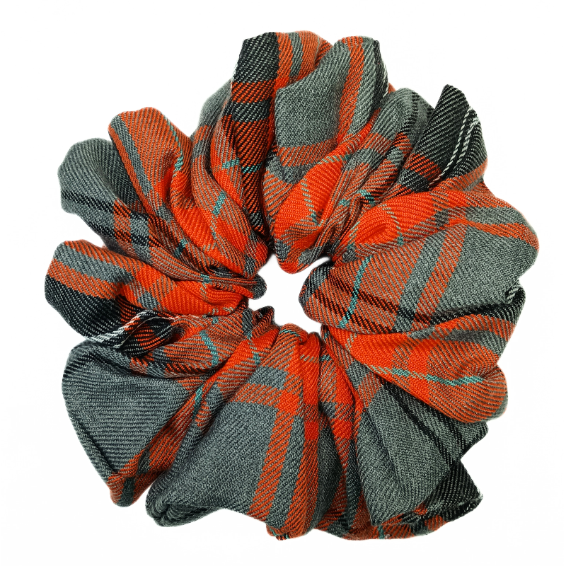 Orange and Grey Tartan Mega Scrunchie