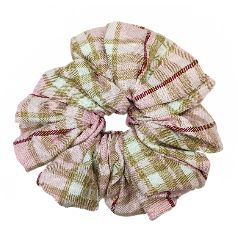 Pink, Brown, White and Wine Large Pattern Tartan Mega Scrunchie