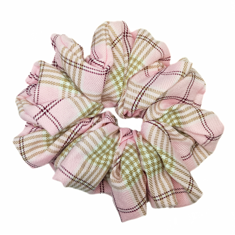 Pink, Brown, White and Wine Small Pattern Tartan Mega Scrunchie