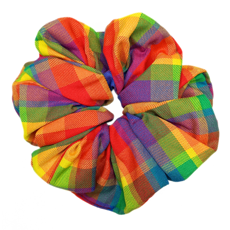 Rainbow Tartan Mega Scrunchie