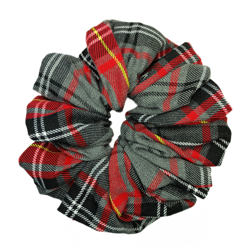 Red, Grey, Yellow and White Tartan Mega Scrunchie