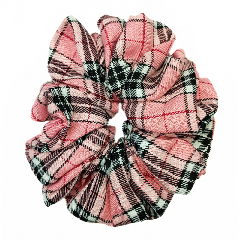 Salmon Pink Tartan Mega Scrunchie