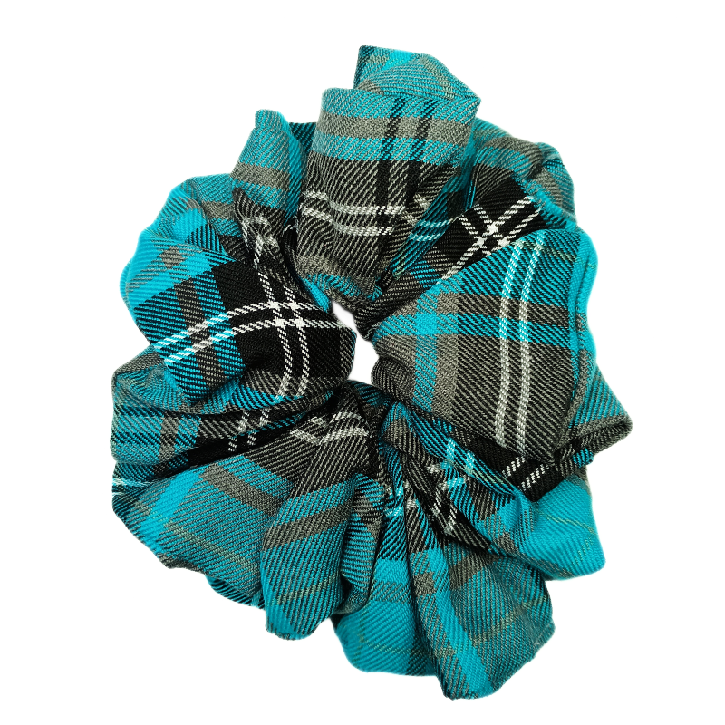 Turquoise and Grey Tartan Mega Scrunchie