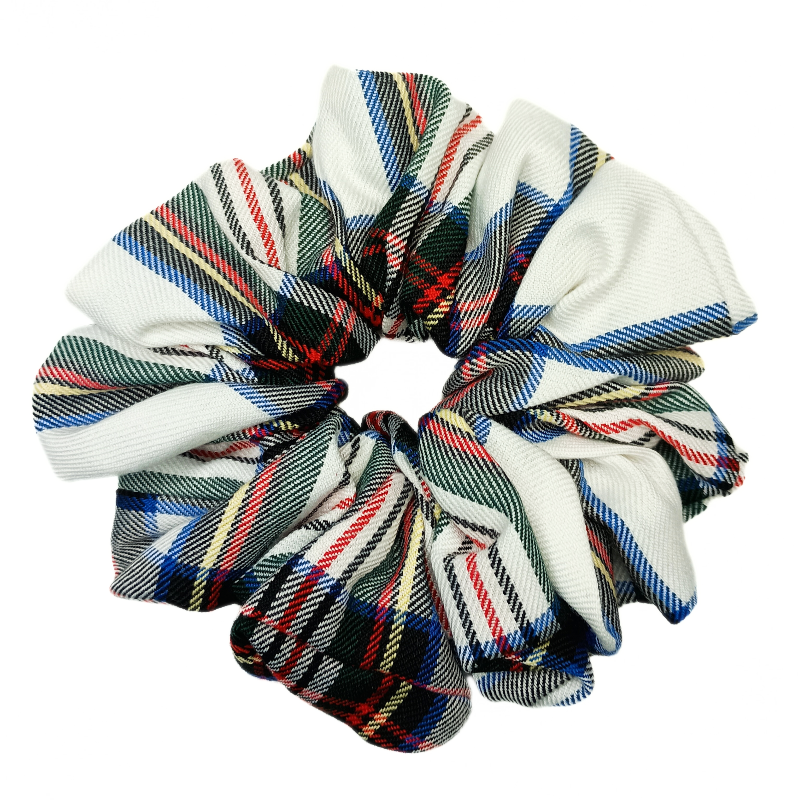 White, Green, Blue, Red and Yellow Tartan Mega Scrunchie