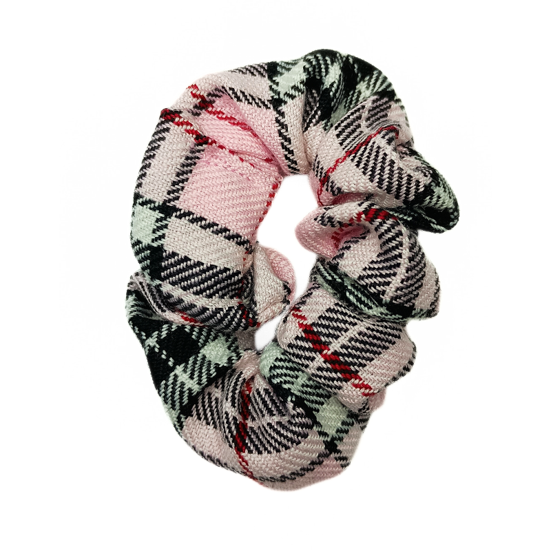 Baby Pink Tartan Mini Scrunchie
