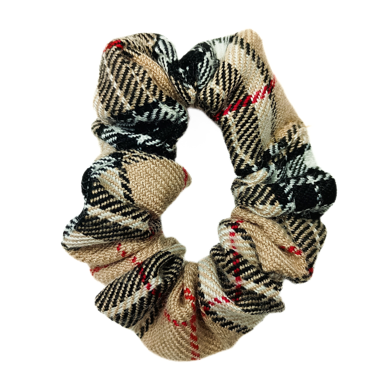 Beige Tartan Mini Scrunchie