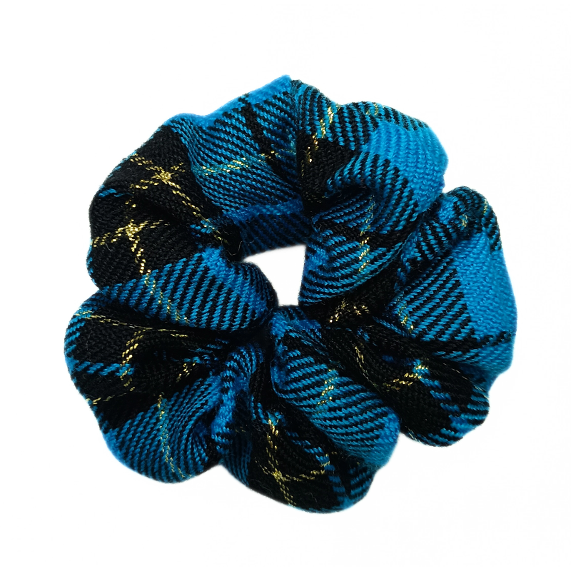 Blue, Black and Gold Tartan Mini Scrunchie