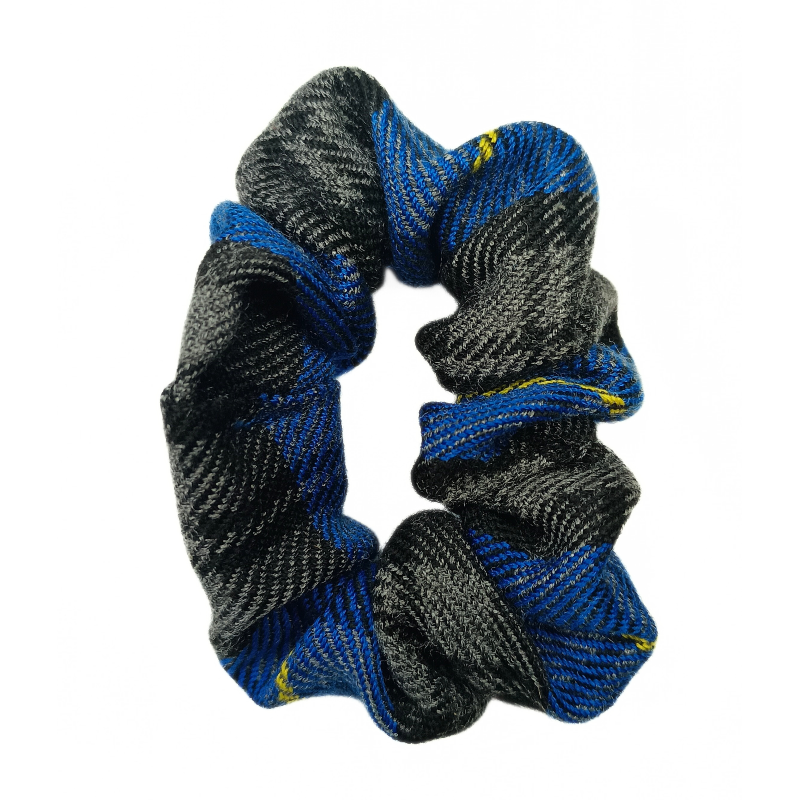 Blue, Grey and Yellow Tartan Mini Scrunchie