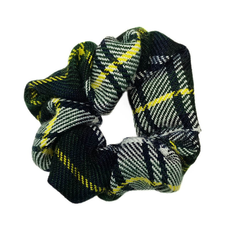 Green, Navy, Yellow and White Tartan Mini Scrunchie