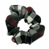 Grey, Black, White and Red Tartan Mini Scrunchie