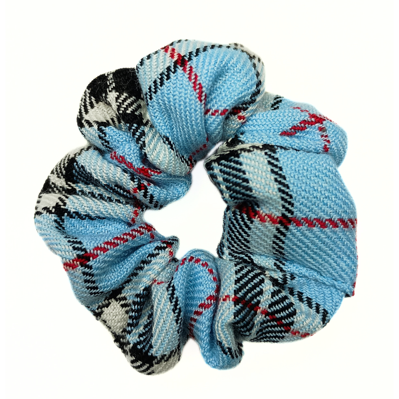 Light Blue Tartan Mini Scrunchie
