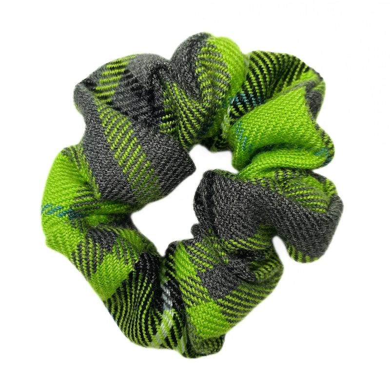 Lime and Grey Tartan Mini Scrunchie