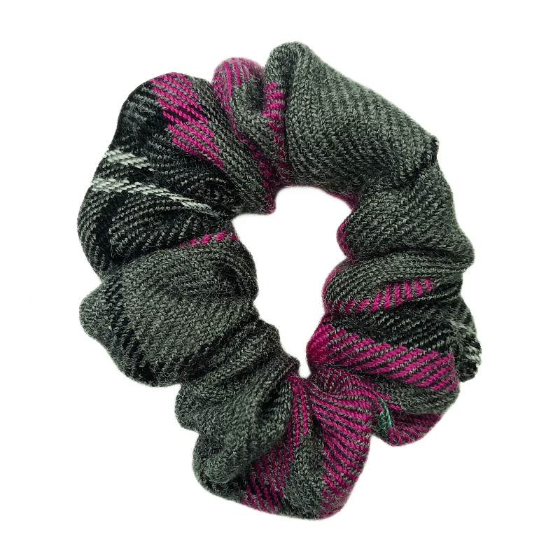 Magenta and Grey Tartan Mini Scrunchie