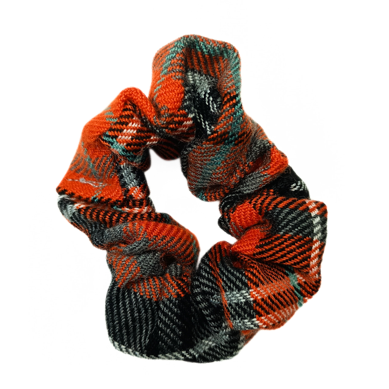 Orange and Grey Tartan Mini Scrunchie
