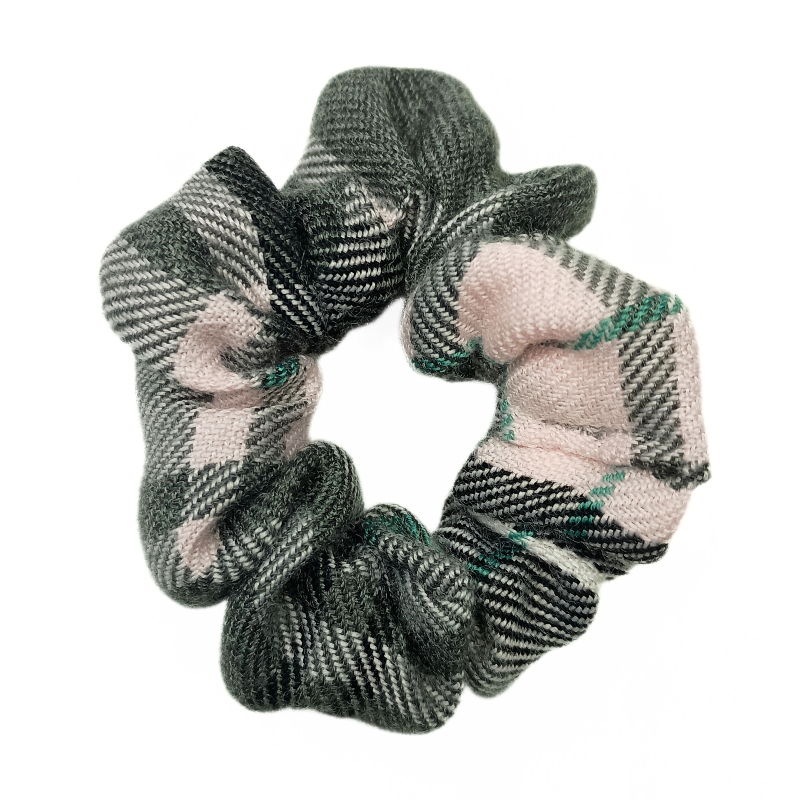 Pink and Grey Tartan Mini Scrunchie