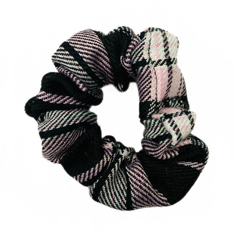 Pink, Black and White Tartan Mini Scrunchie