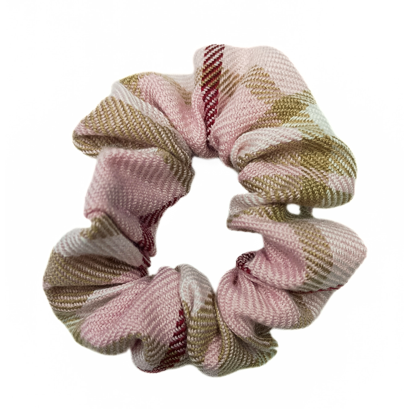 Pink, Brown, White & Wine Large Pattern Tartan Mini Scrunchie