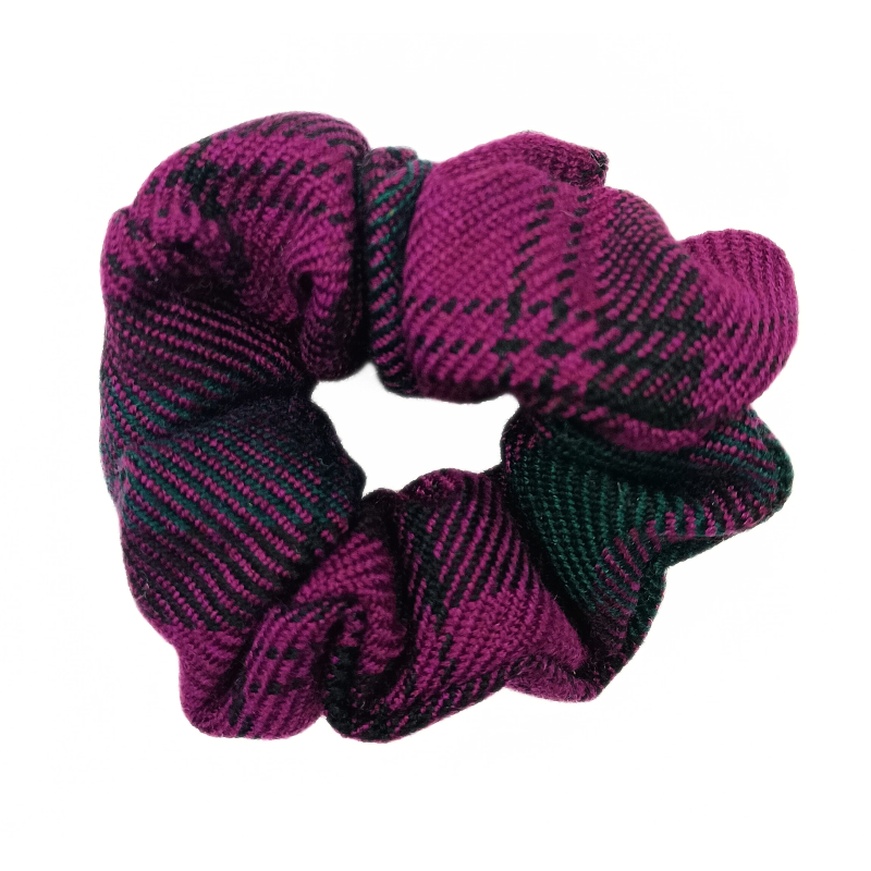 Purple and Dark Green Tartan Mini Scrunchie