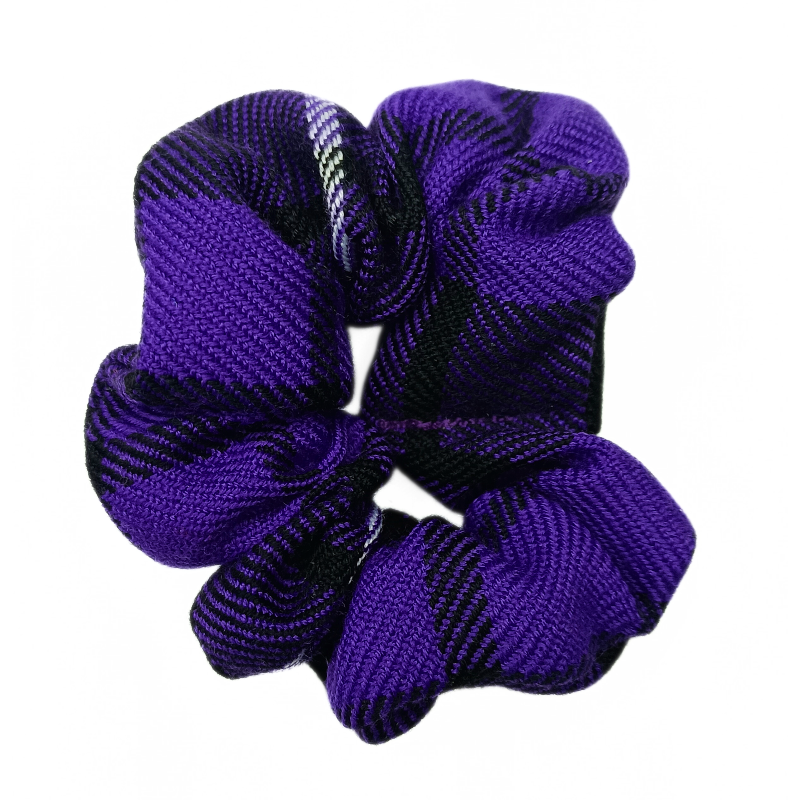 Purple, Black and White Tartan Mini Scrunchie