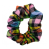 Rainbow and Black Tartan Mini Scrunchie