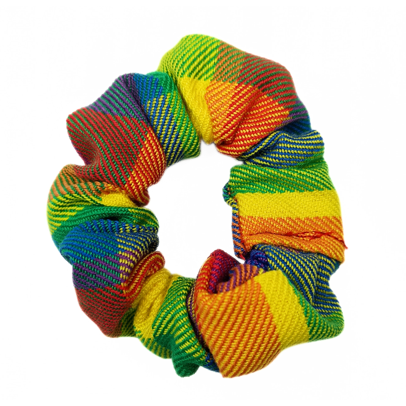 Rainbow Tartan Mini Scrunchie