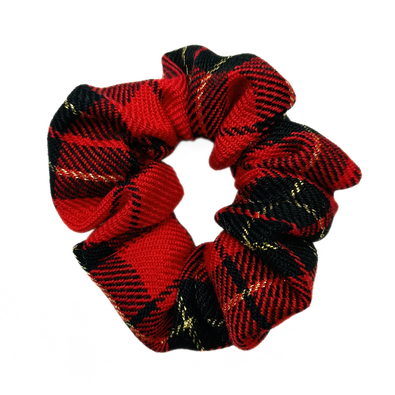 Red, Black & Gold Tartan Mini Scrunchie