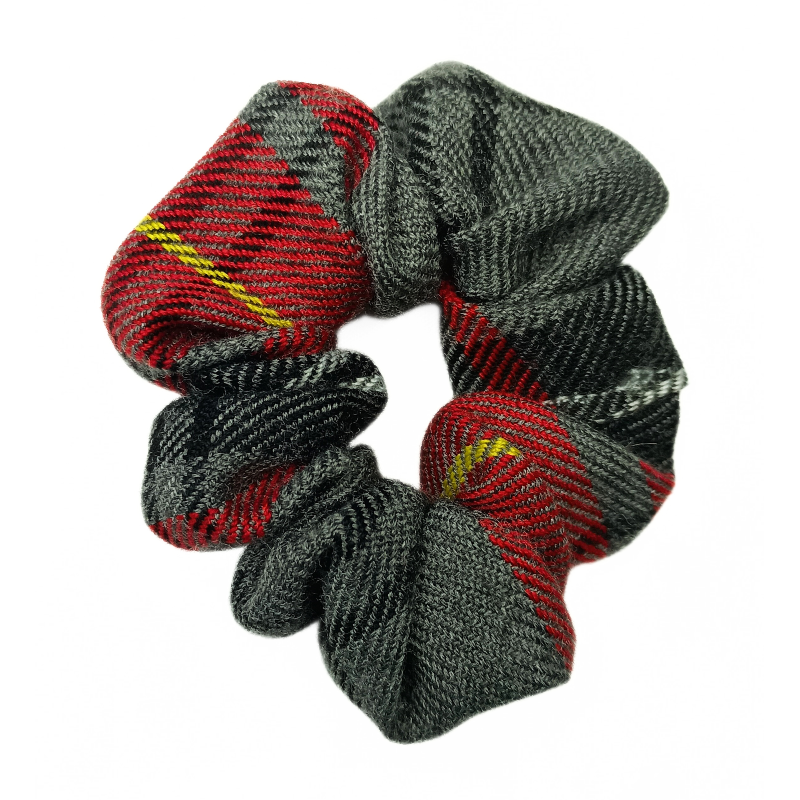 Red, Grey, Yellow and White Tartan Mini Scrunchie
