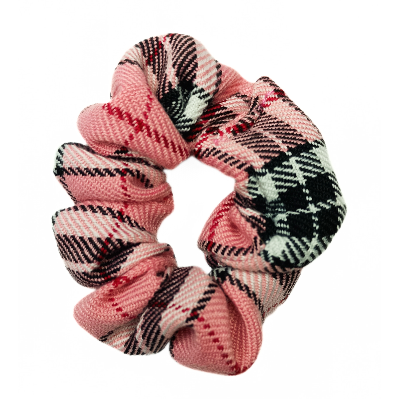Salmon Pink Tartan Mini Scrunchie