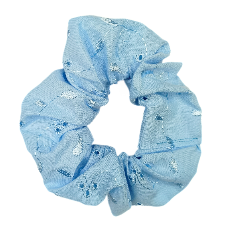 Blue Broderie Anglaise Scrunchie