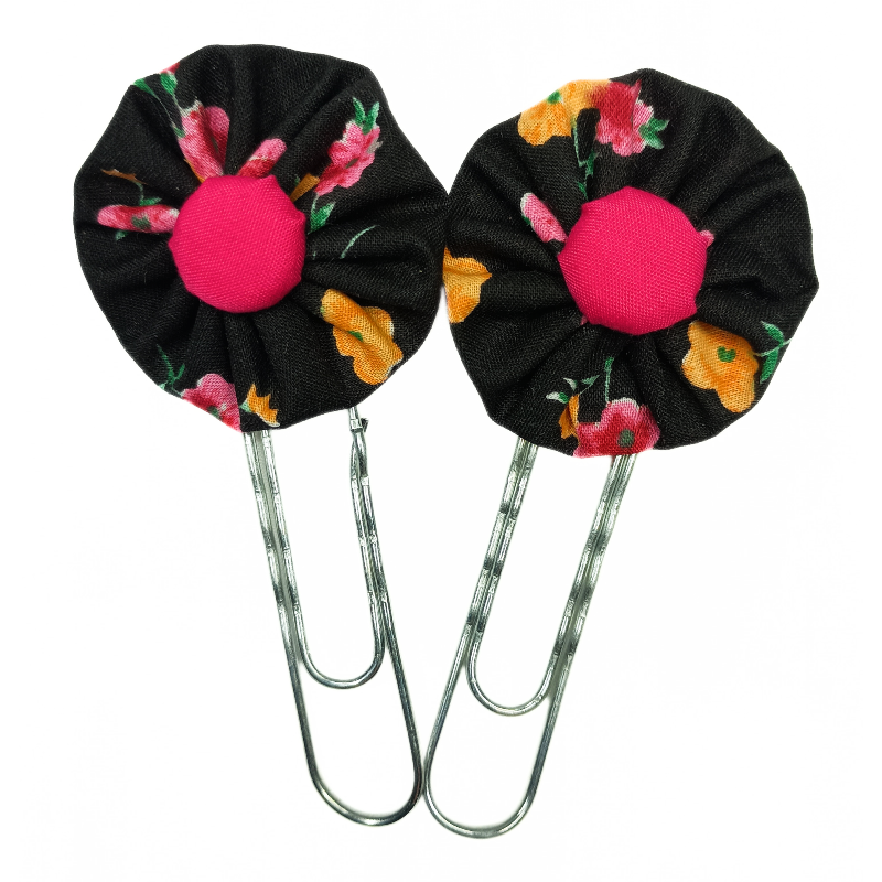 Paperclip Bookmark - Black, Orange & Pink Floral