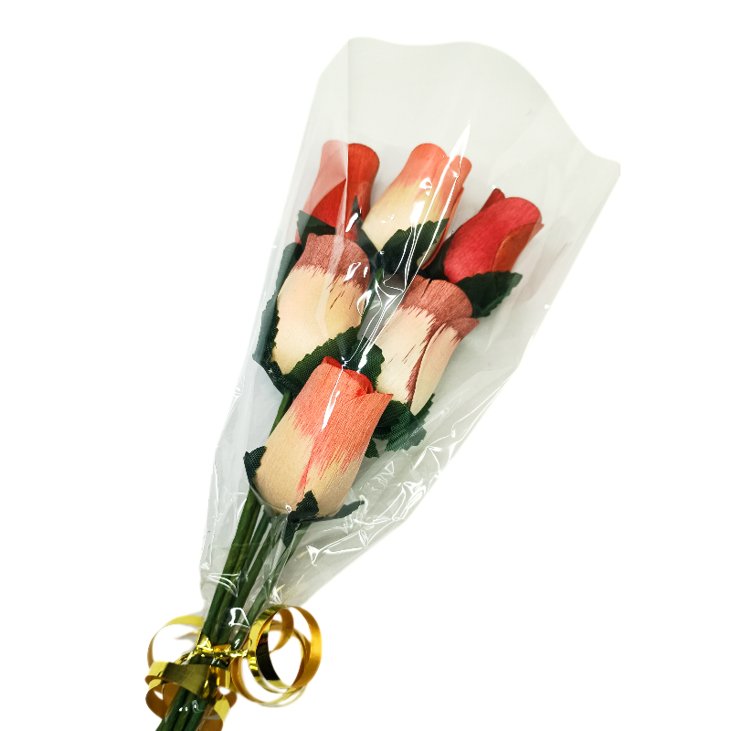 Wooden Rose Bouquet - Terracotta, White/Wine/Red