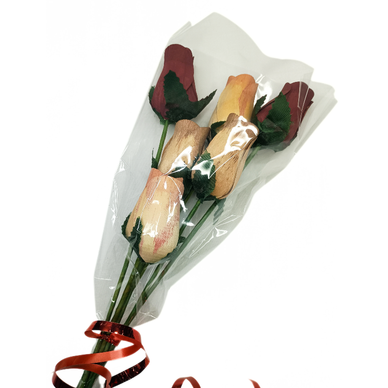 Wooden Rose Bouquet - Wine, White, Pink & Brown, Maple