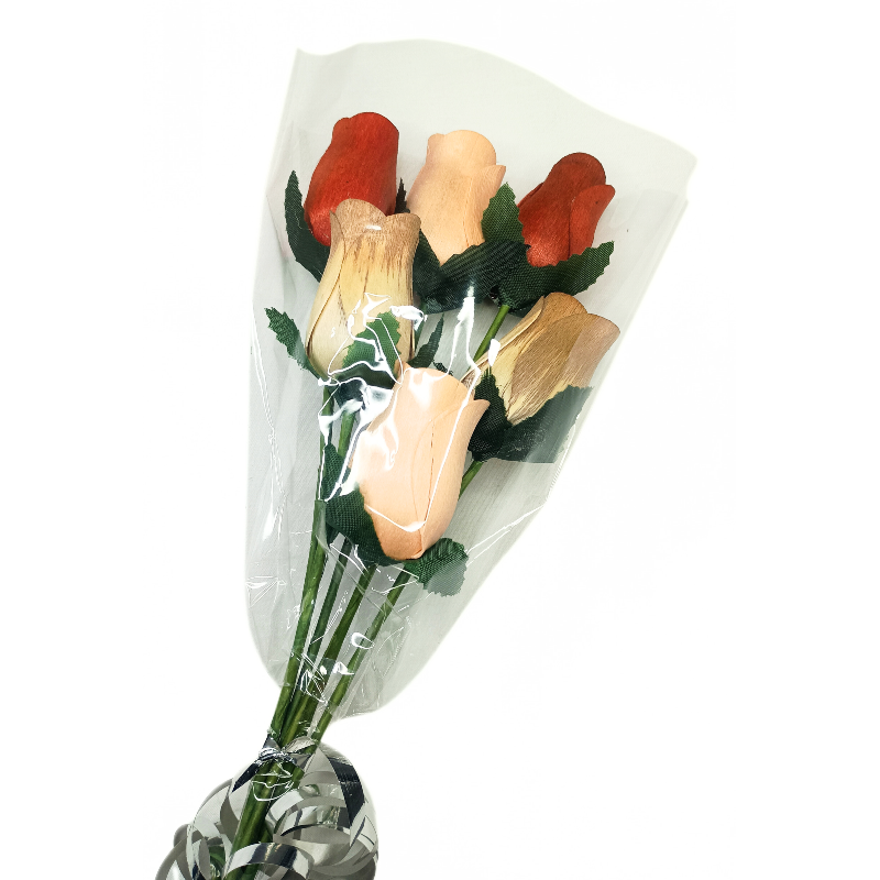 Wooden Rose Bouquet - Terracotta, Peach & White/Brown