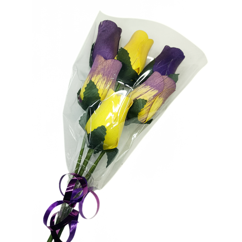 Wooden Rose Bouquet - Purple, Yellow & White